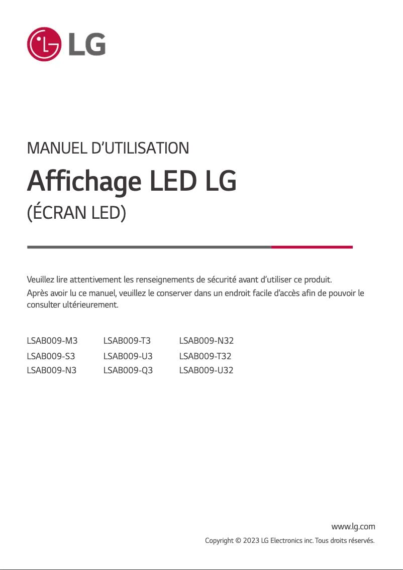 Page 1 of the manual User Manual LG LSAB009-T3