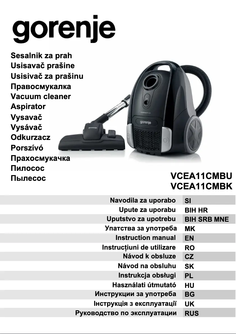 Page 1 de la notice Manuel utilisateur Gorenje VCEA11CMBK