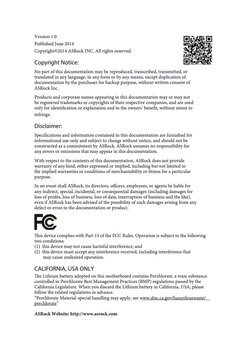 Page 1 de la notice Manuel utilisateur Asrock Z97 Anniversary