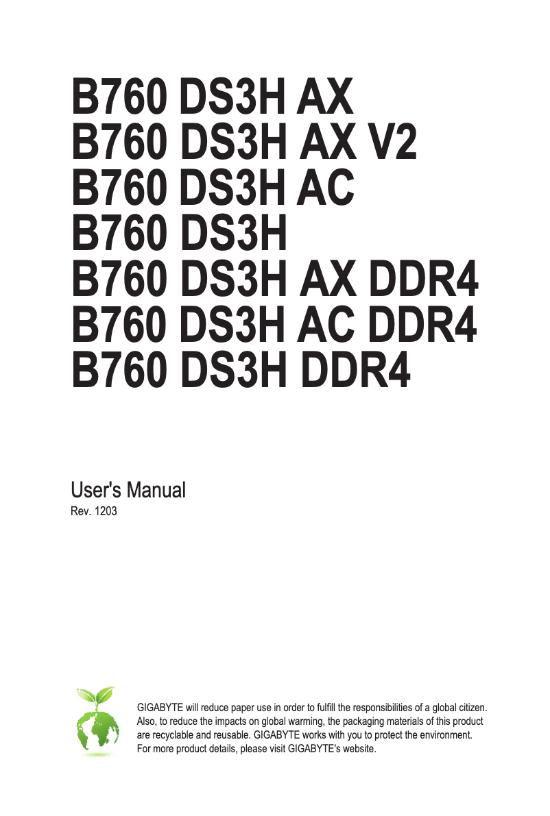 Page n°1 - Manuel utilisateur Gigabyte B760 DS3H AX V2