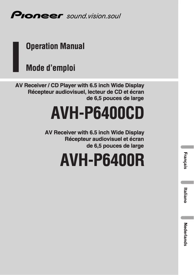 Page 1 de la notice Manuel utilisateur Pioneer AVH-P6400CD