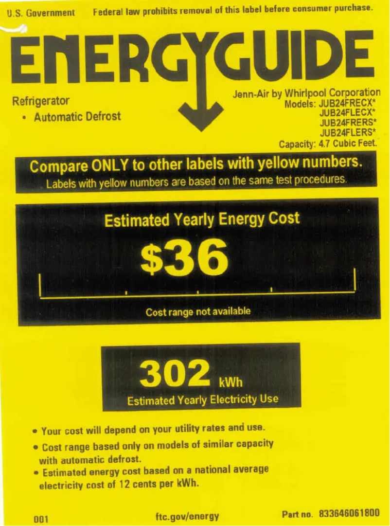 Página 1 del manual Etiqueta energética JennAir JUB24FLERS