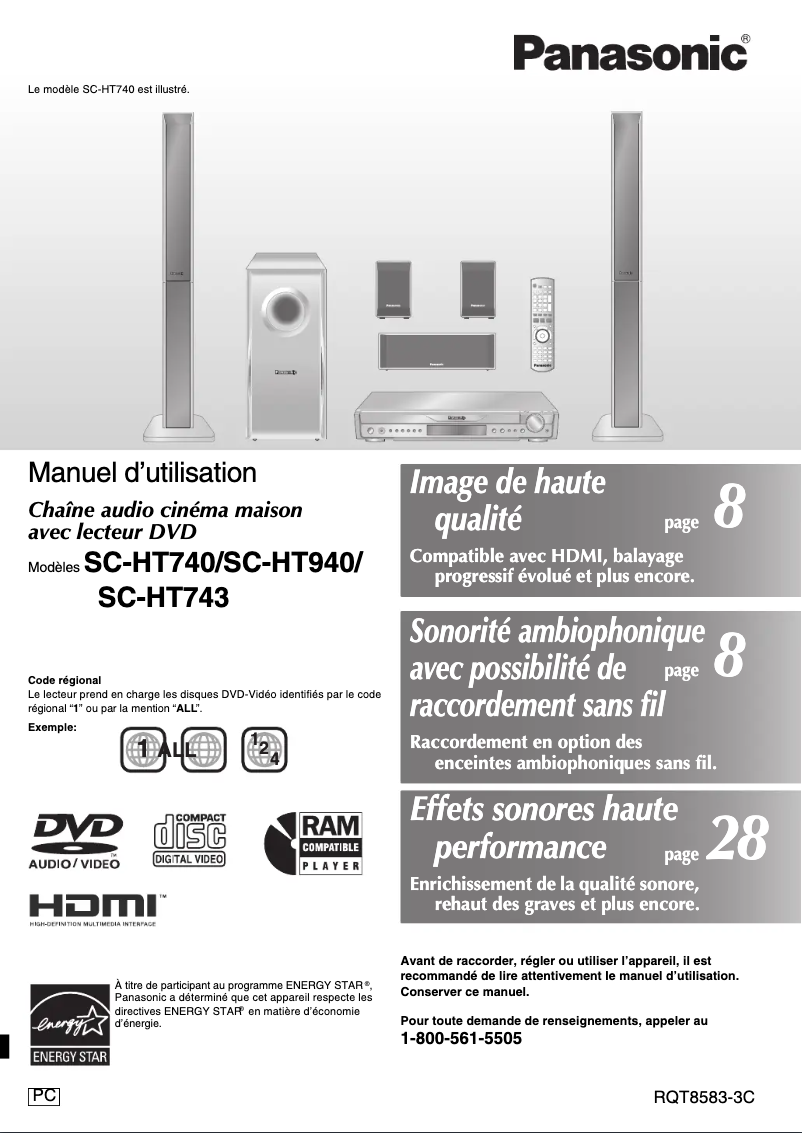 Page 1 de la notice Manuel utilisateur Panasonic SC-HT940