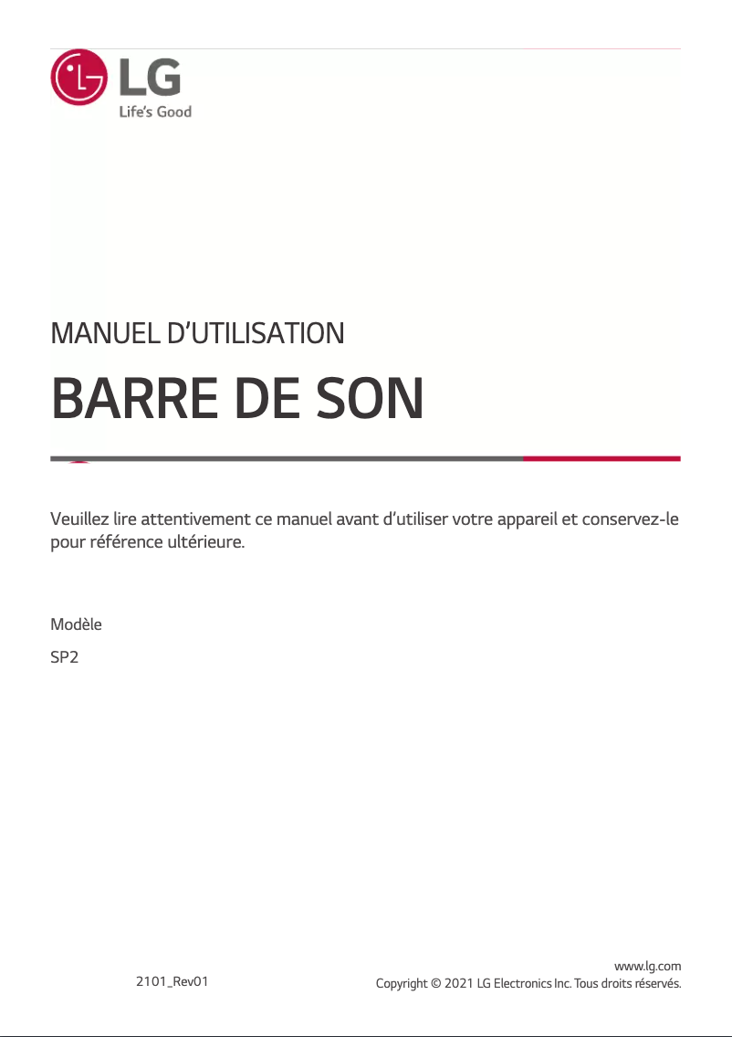 Image de la première page du manuel de l'appareil SP2