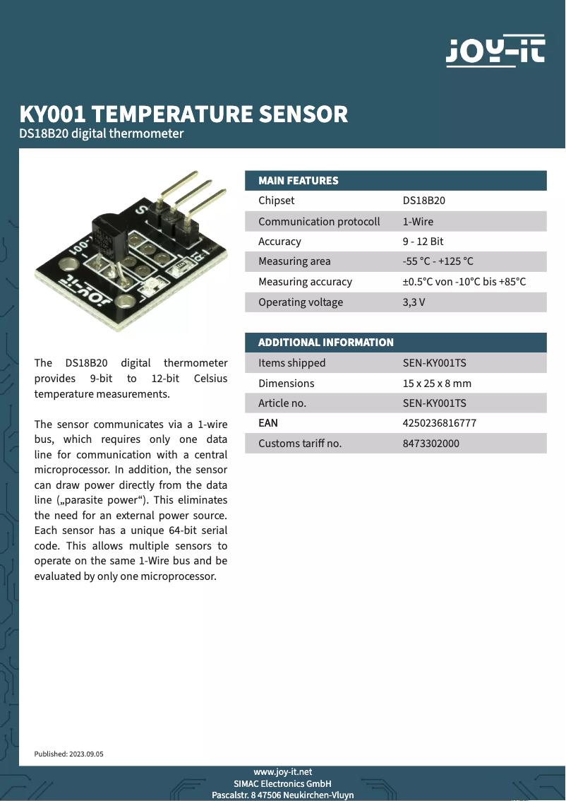 Imagen de la primera página del manual del dispositivo SEN-KY001TS