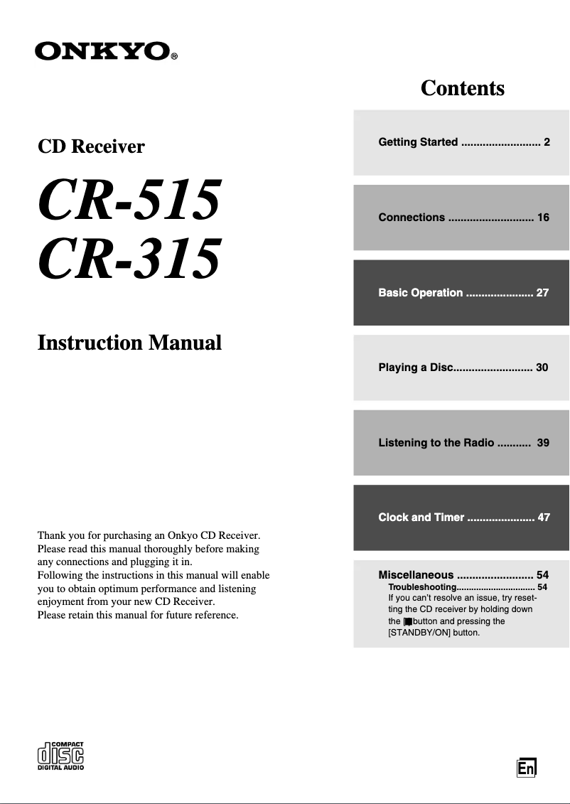 Page 1 de la notice Manuel utilisateur Onkyo CR-515