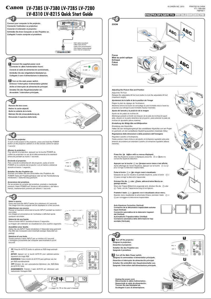 Page 1 de la notice Guide de démarrage rapide Canon LV-8215