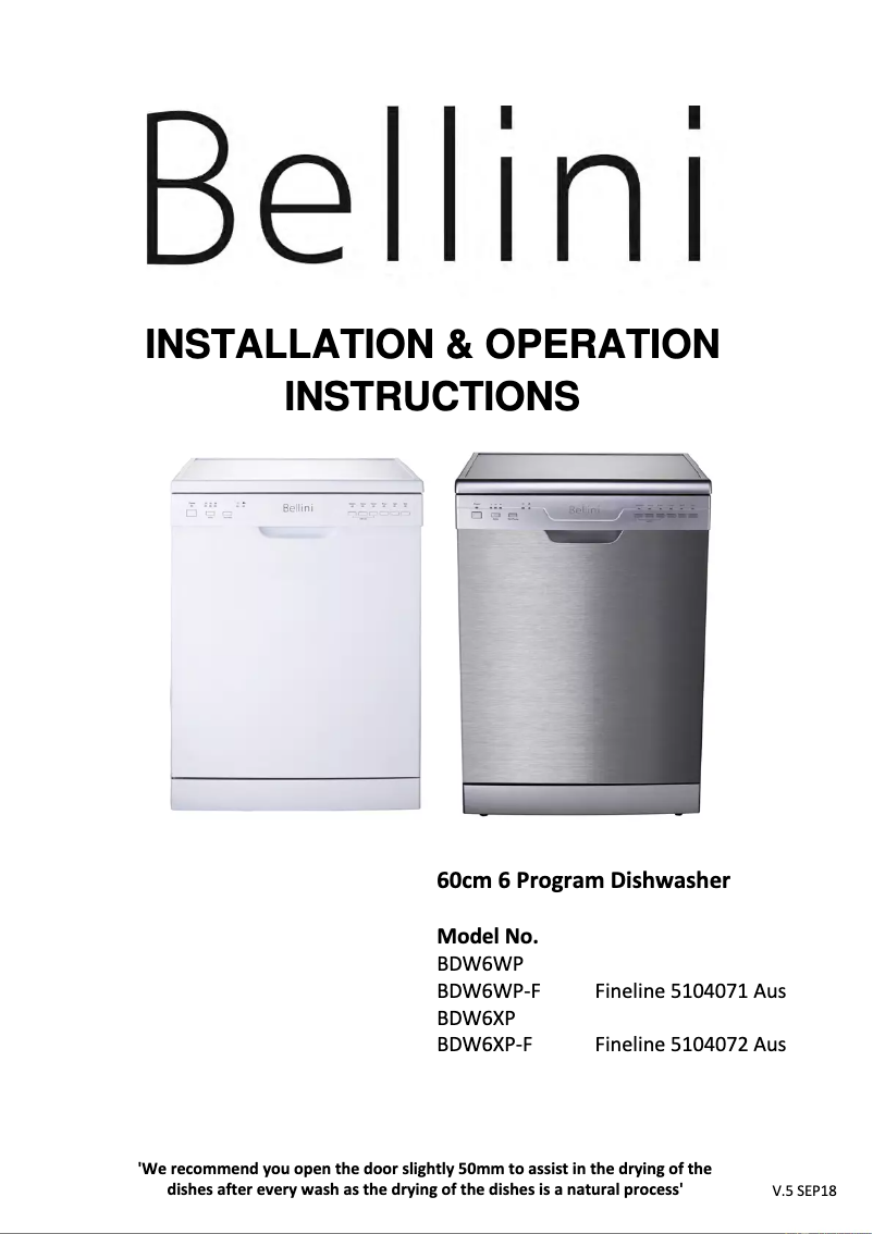 Page n°1 - Manuel utilisateur Bellini BDW6WP-F