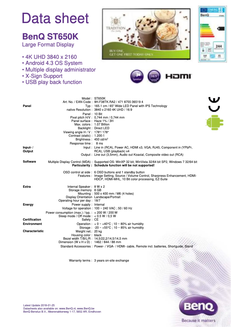 Page 1 de la notice Manuel utilisateur BenQ ST650K