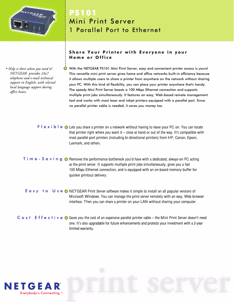 Page n°1 - Fiche technique Netgear PS101