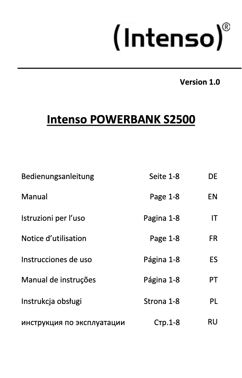 Page 1 de la notice Manuel utilisateur Intenso Slim Powerbank S10000