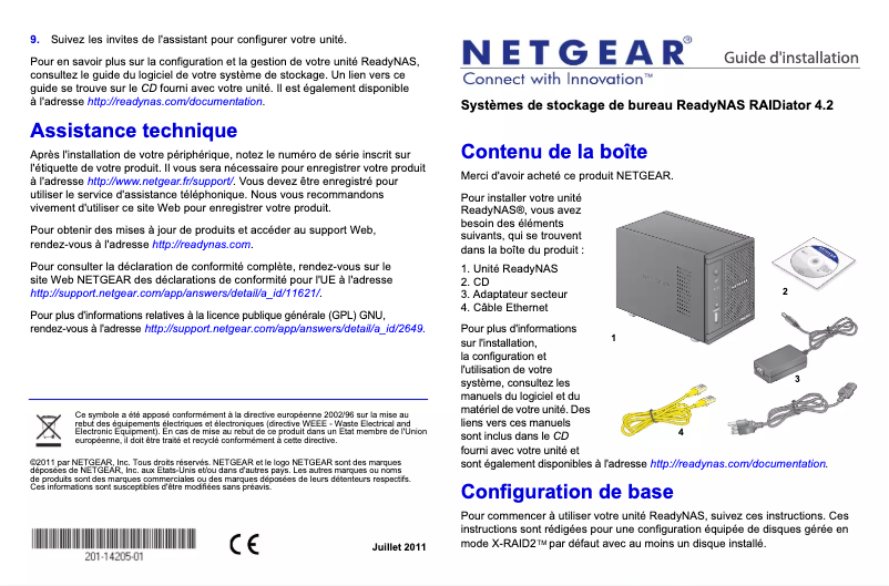 Page 1 de la notice Guide d'installation Netgear ReadyNAS RDP200U