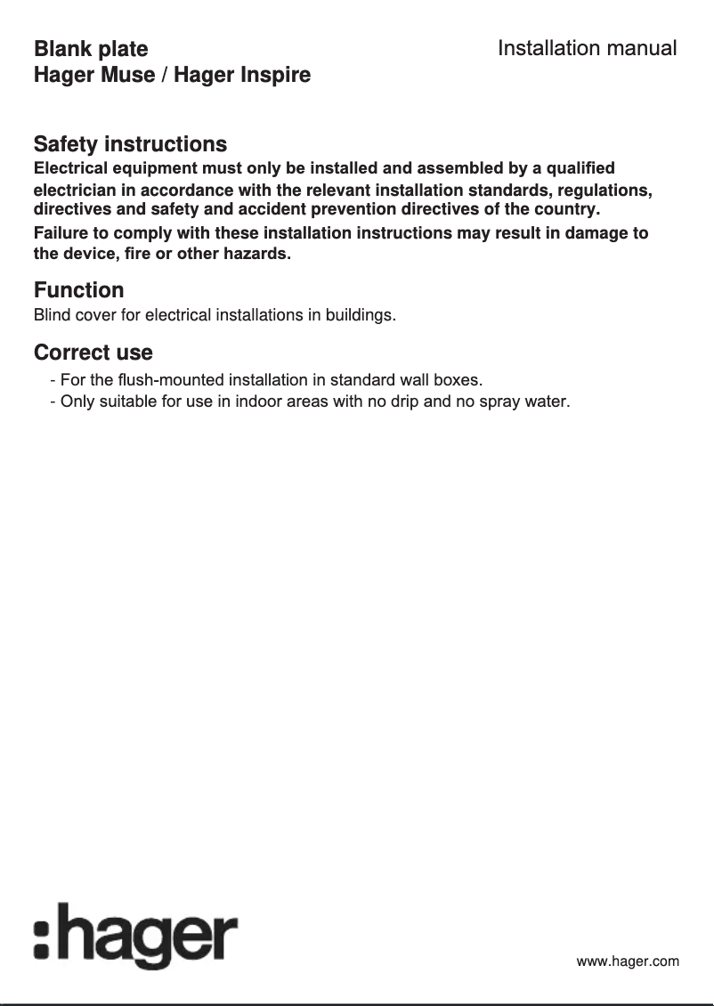 Page 1 de la notice Manuel utilisateur Hager WGCBP1