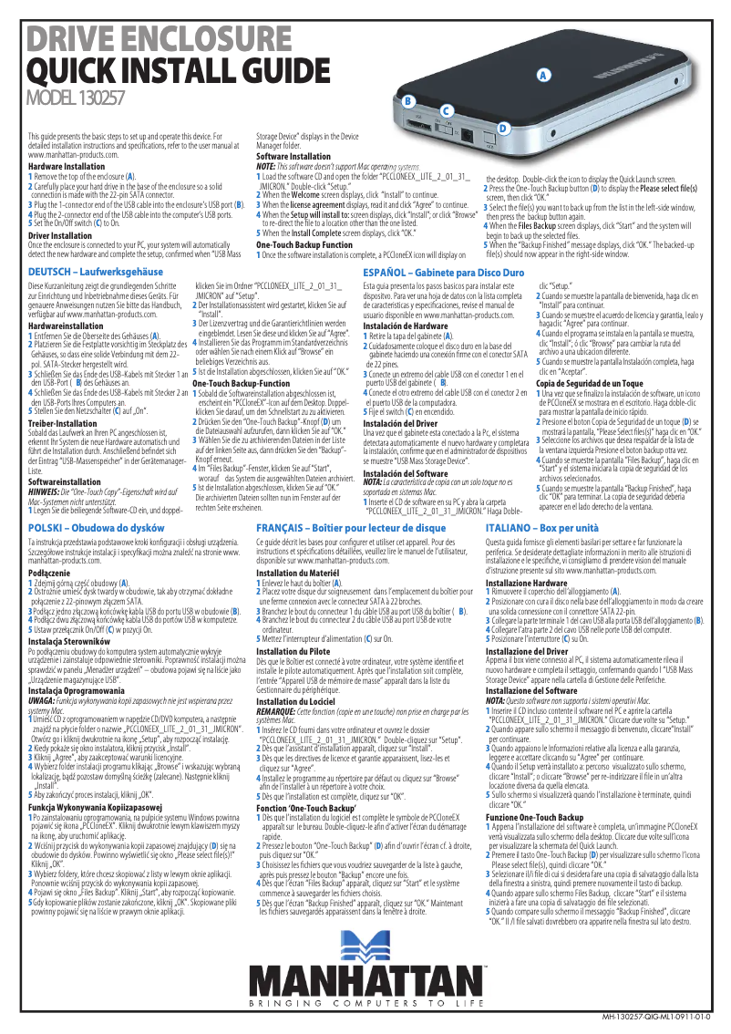 Page 1 de la notice Manuel utilisateur Manhattan Drive Enclosure