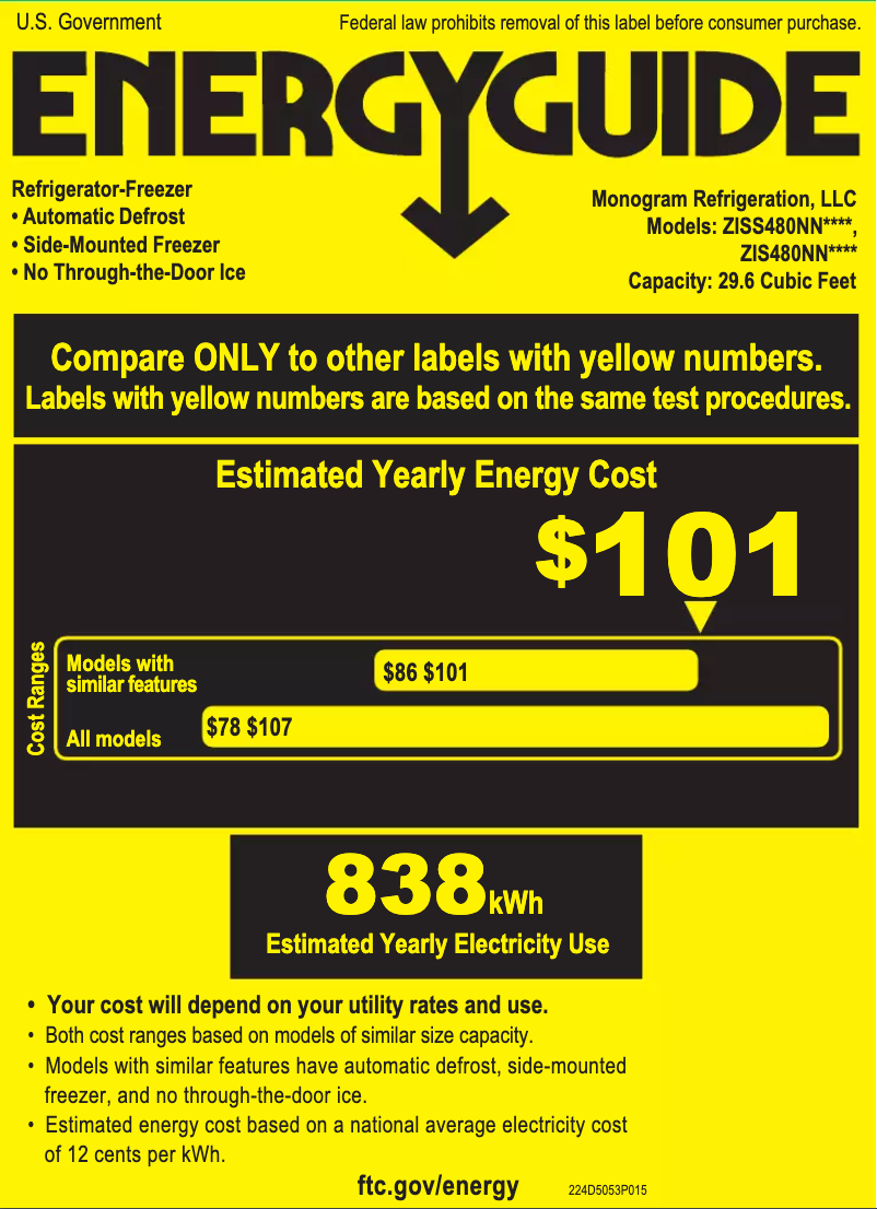 Página 1 del manual Etiqueta energética Monogram ZISS480NNSS