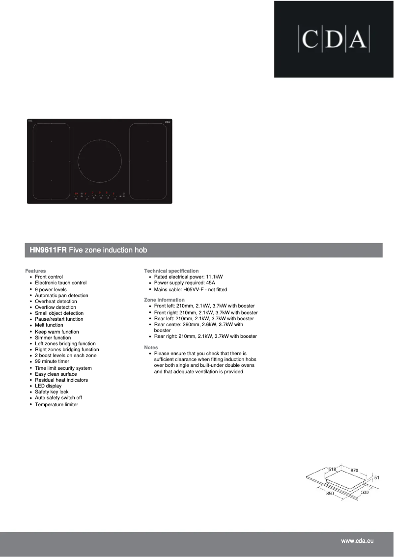 Page n°1 - Fiche technique CDA HN9611FR