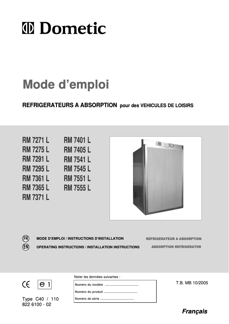 Página 1 del manual Manual de usuario Dometic RM 7365 L
