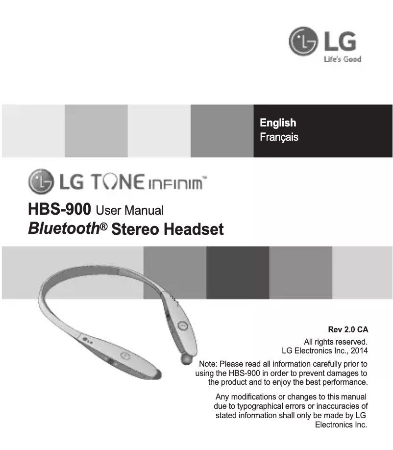 Page n°1 - Manuel utilisateur LG Tone Infinim HBS-900