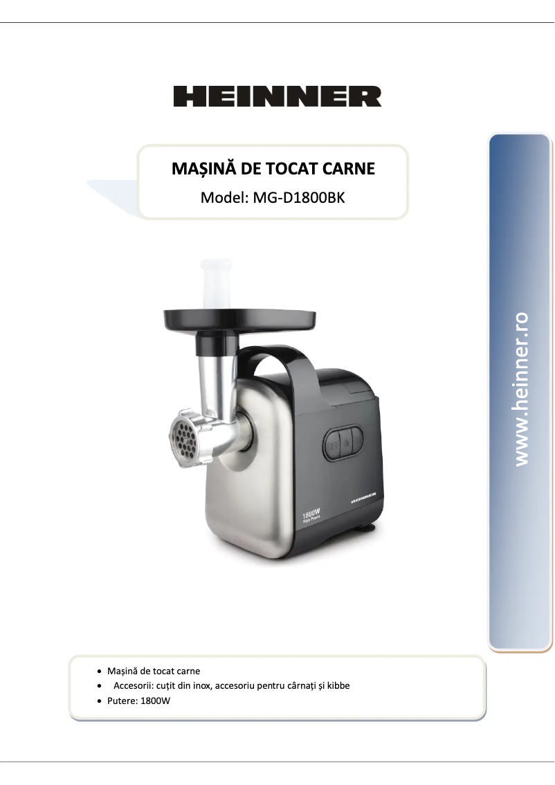 Page 1 de la notice Manuel utilisateur Heinner MG-D1800BK