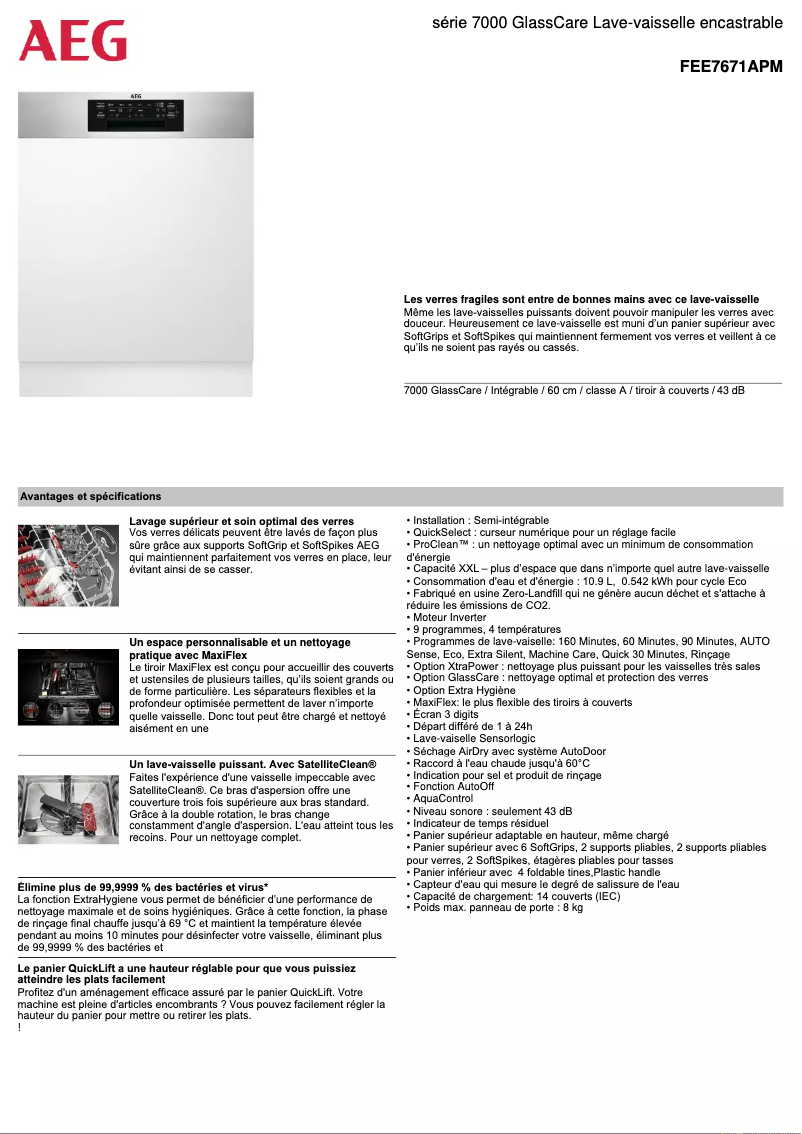 Página 1 del manual Ficha técnica AEG FEE7671APM