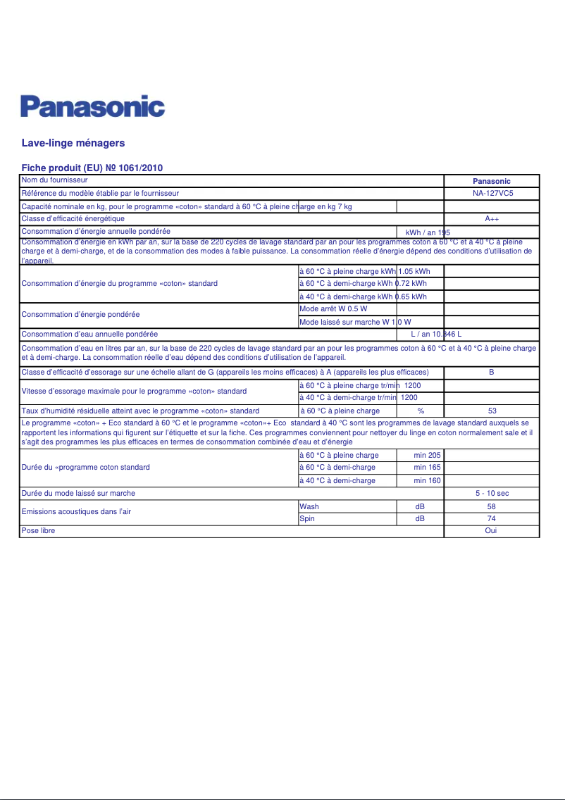 Image de la première page du manuel de l'appareil NA-127VC5