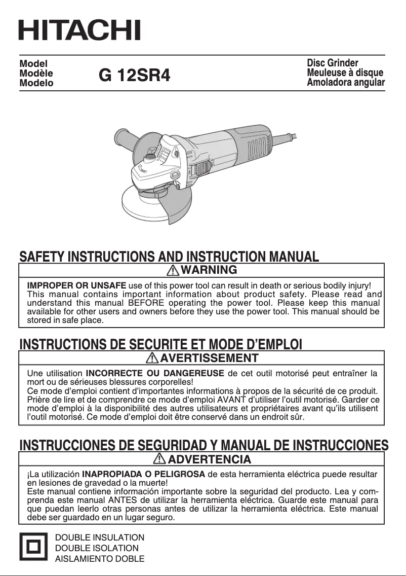 Page 1 de la notice Manuel utilisateur HiKOKI G12SR4