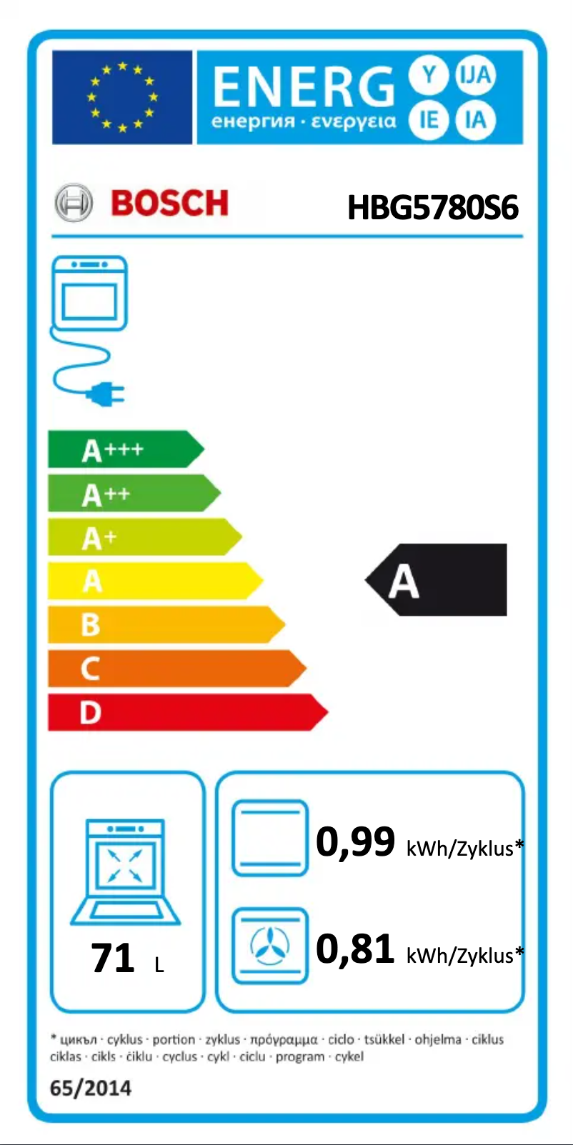 Page n°1 - Label énergétique Bosch HBG5780S6
