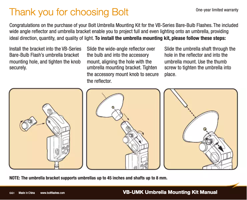Page 1 de la notice Manuel utilisateur Bolt VB-UMK