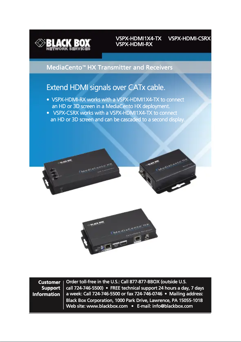 Page 1 de la notice Manuel utilisateur Black Box VSPX-HDMI-CSRX