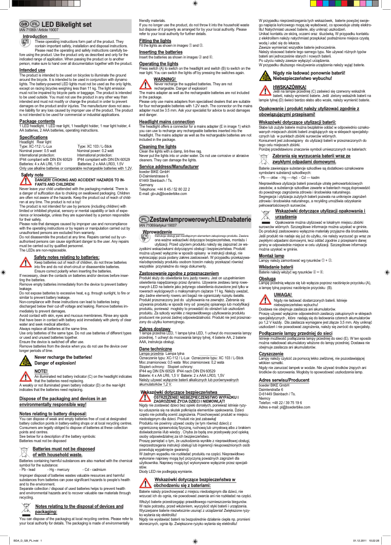 Page n°1 - Manuel utilisateur Crivit IAN 71069