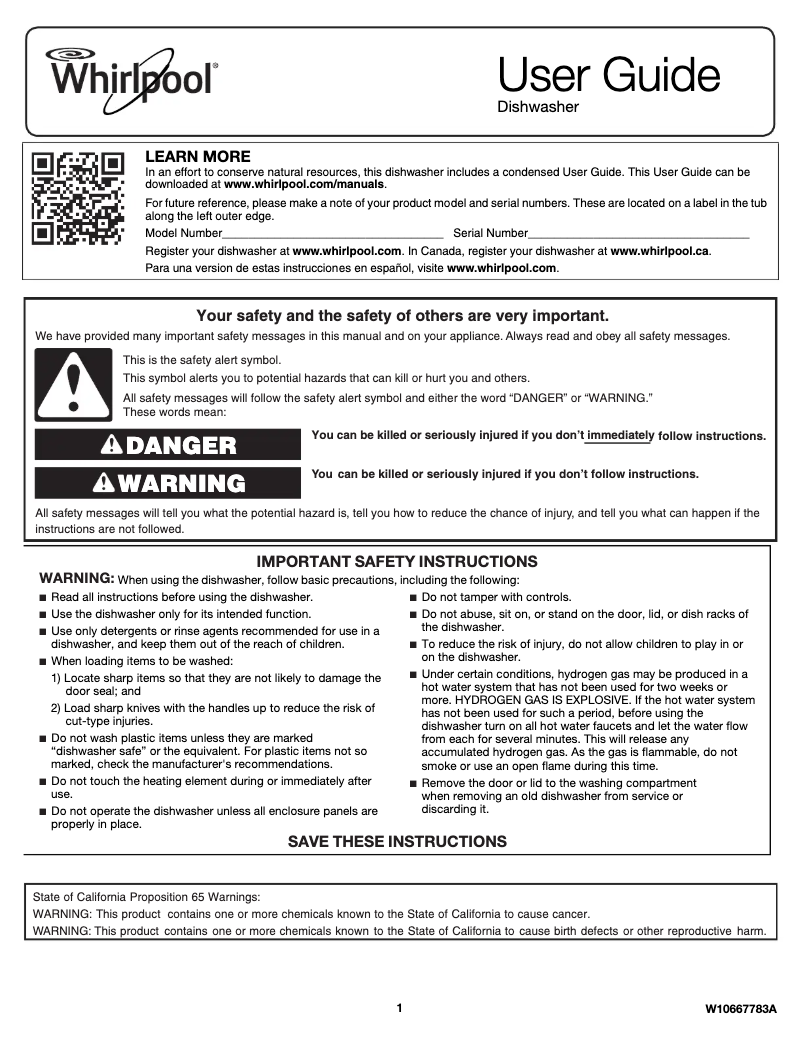 Image de la première page du manuel de l'appareil WDF110PABB