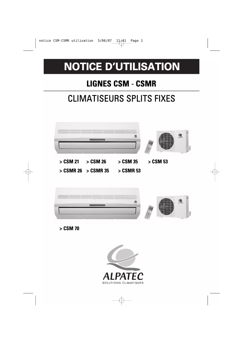 Page 1 de la notice Manuel utilisateur Alpatec CSM 21