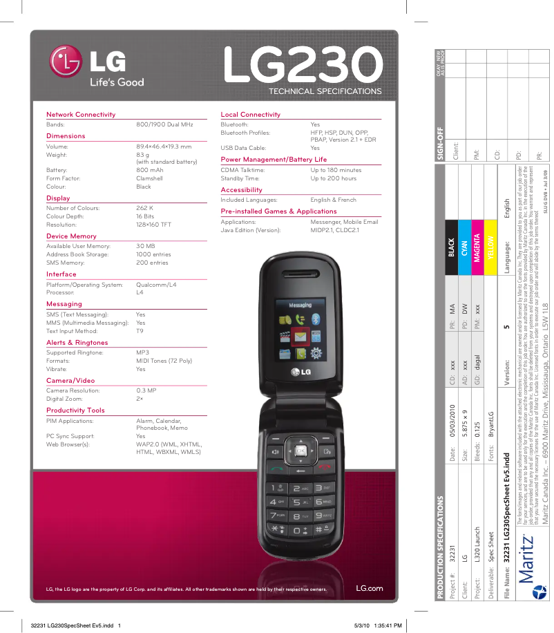 Page n°1 - Fiche technique LG CX231