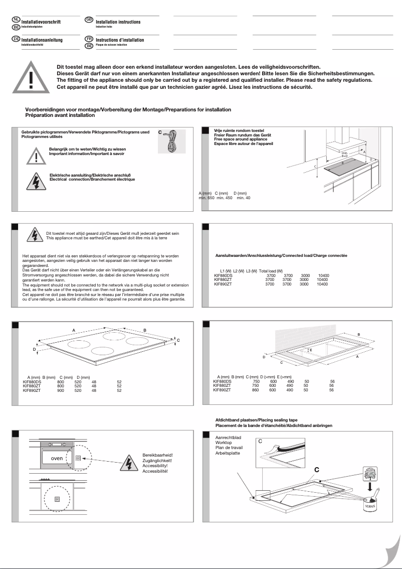 Page n°1 - Guide d'installation Etna KIF880DS