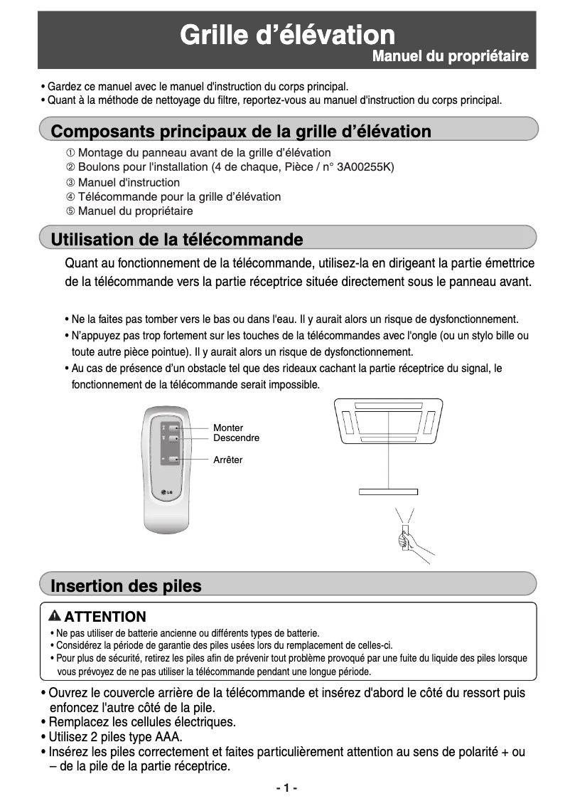 Page 1 de la notice Manuel utilisateur LG PTEGM0