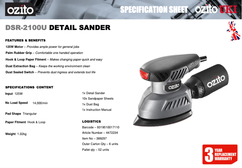 Page n°1 - Fiche technique Ozito DSR-2100U