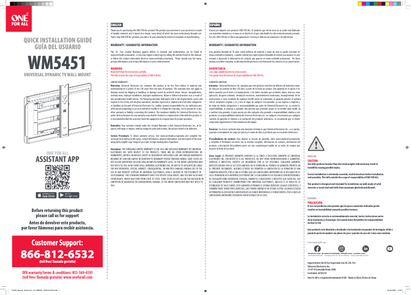 Page 1 de la notice Manuel utilisateur One for all WM 5451