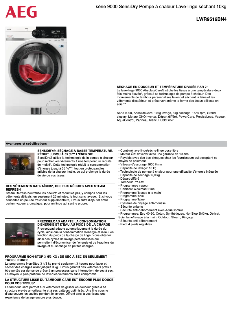 Página 1 del manual Ficha técnica AEG LWR9516BN4