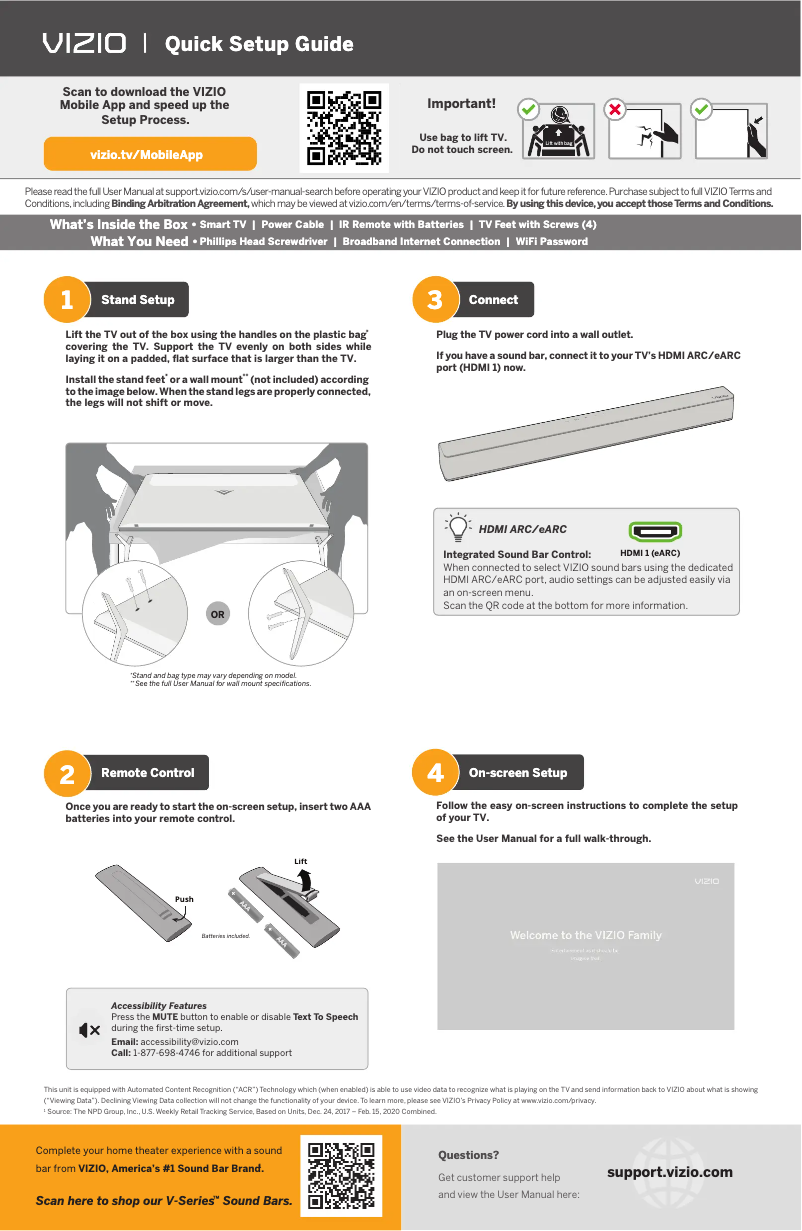 Page 1 de la notice Guide de démarrage rapide VIZIO V506-J09