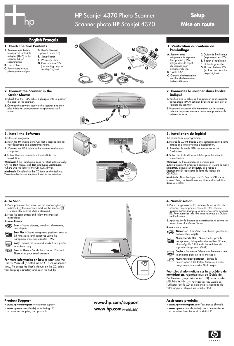 Página 1 del manual Guía de instalación HP Scanjet 4370