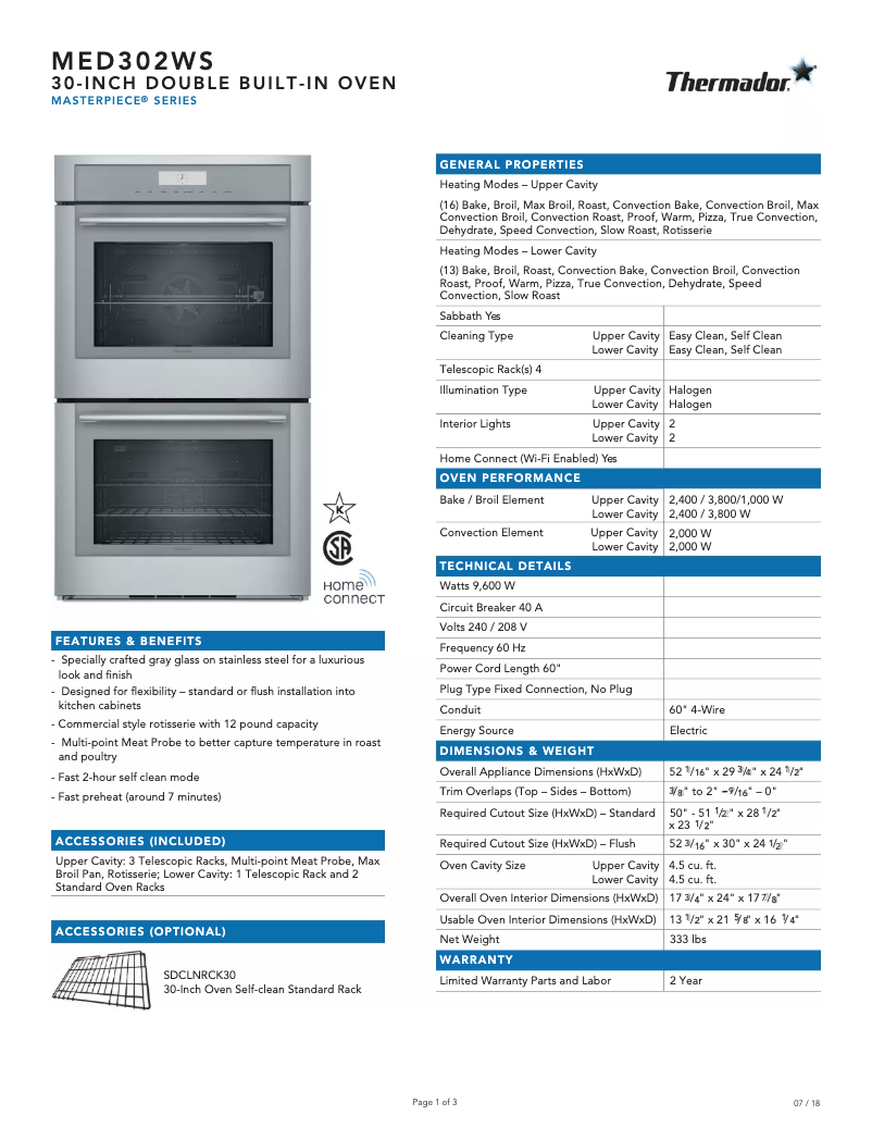 Página 1 del manual Ficha técnica Thermador MED302WS