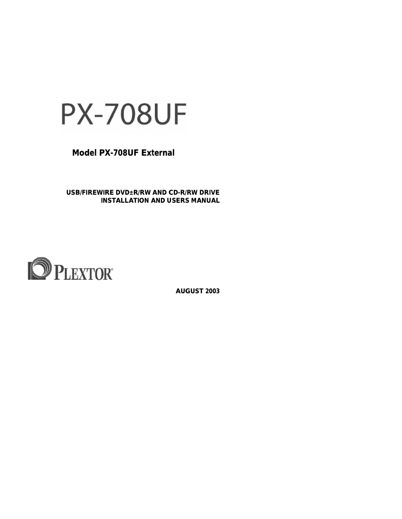 Page n°1 - Manuel utilisateur Plextor PX-708UF