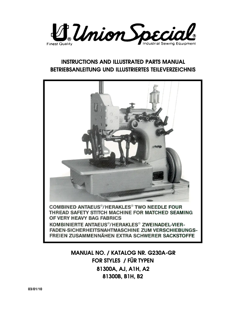 Page 1 de la notice Manuel utilisateur Union Special 81300A1H