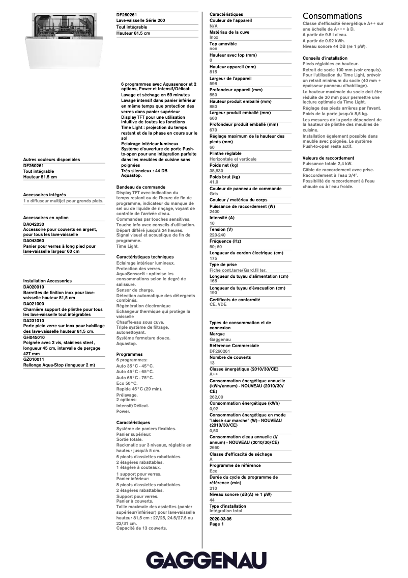 Image de la première page du manuel de l'appareil DF260261