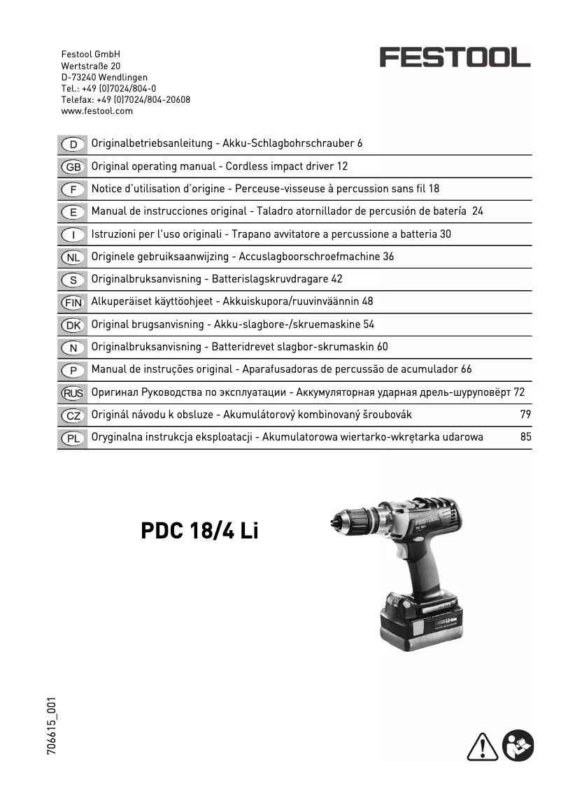 Image de la première page du manuel de l'appareil PDC 18/4 Li