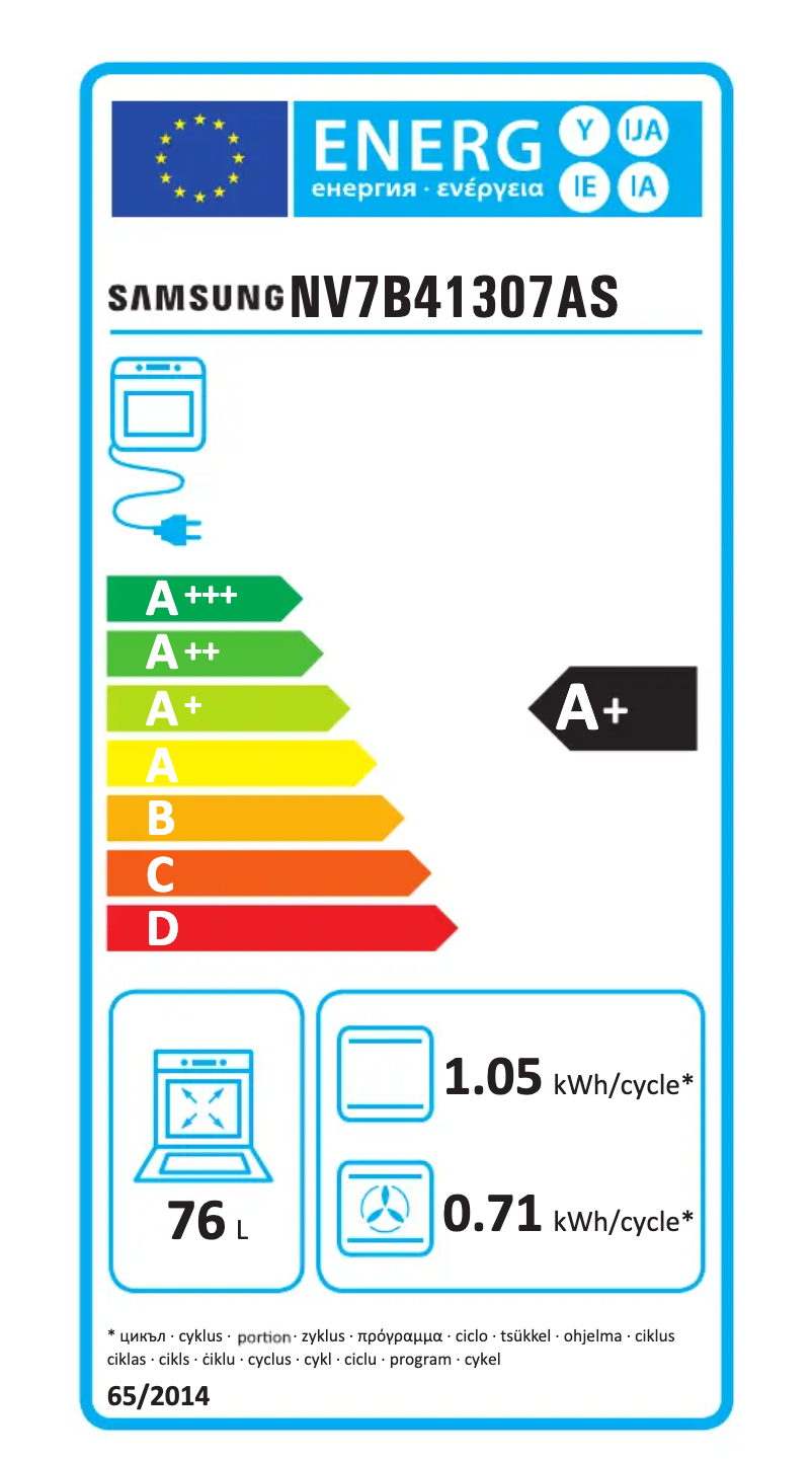 Page n°1 - Label énergétique Samsung NV7B41307AS