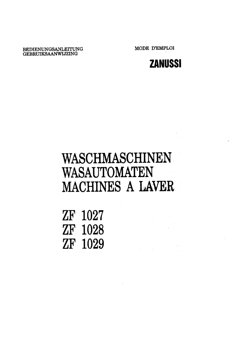 Page n°1 - Manuel utilisateur Zanussi ZF1029