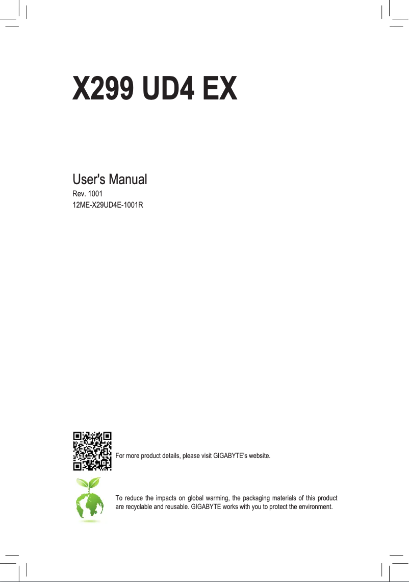 Page 1 de la notice Manuel utilisateur Gigabyte X299 UD4 EX