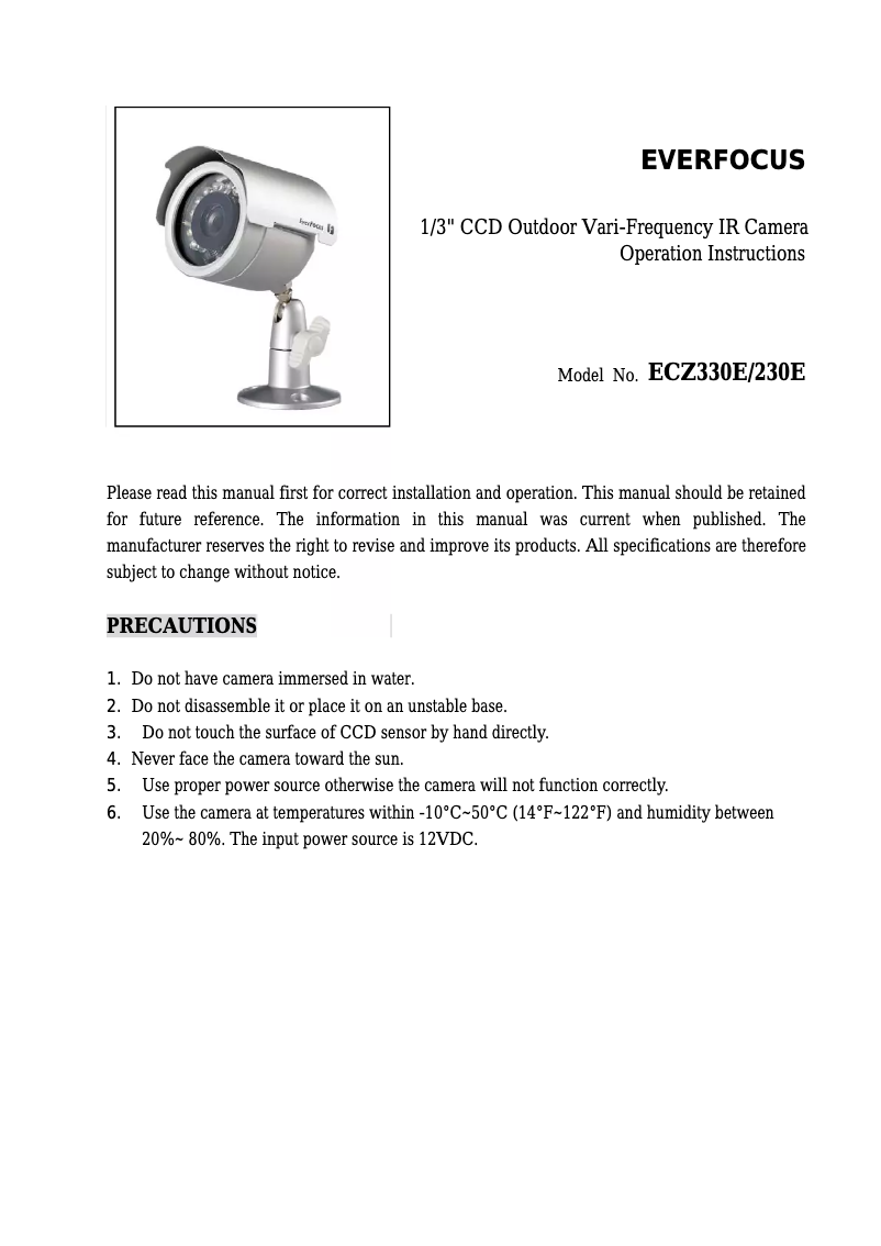 Page n°1 - Manuel utilisateur EverFocus ECZ230