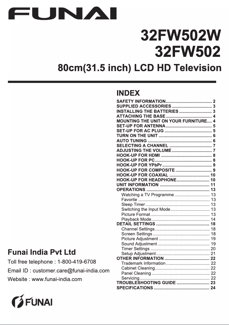 Page 1 de la notice Manuel utilisateur Funai 32FW502